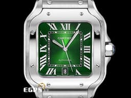 CARTIER 卡地亞 Santos de Cartier 山度士 WSSA0062 <font color="#7dd146">綠色太陽紋面盤</font> 大型 不鏽鋼材質&nbsp;<font color="#FF0000"> 快拆式錶帶 附原廠綠色皮帶 2024年保卡&nbsp;</font>自動上鍊 40mm