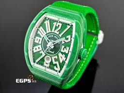 Franck Muller 法蘭穆勒 FM Vanguard Beach V41 大地綠 玻璃纖維複合物材質 <font color=#29bb1c>鮮綠色面盤搭配波浪紋錶殼 彷彿置身於綠意盎然的沙灘上</font> V41 SC DT 大三針 酒桶型 <font color=#FF0000>亞太區專屬限定 2025年保單</font> 自動上鍊 41mm