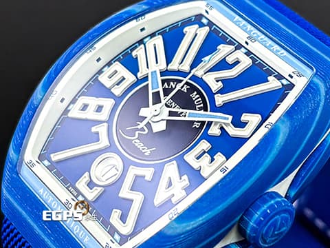 Franck Muller 法蘭穆勒 FM Vanguard Beach 深海藍 最新玻璃纖維複合材質錶殼 海藍色面盤搭配波浪紋錶殼 彷彿置身海洋度假勝地 V41 SC DT 大三針 酒桶型 亞太區專屬限定 2026年保單 自動上鍊 41mm