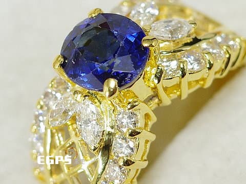 寶石 藍色寶石 寶石戒指 天然鑽石 黃K金 戒指 鑲鑽 配鑽 藍色寶石戒指