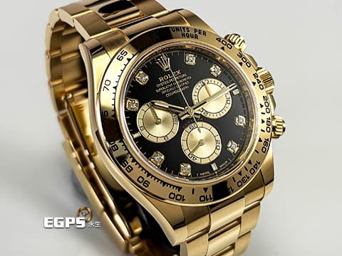 ROLEX 勞力士 Cosmograph Daytona 宇宙計時型 迪通拿 126508G 亮黑色錶面搭配金色計時盤 原廠鑽石時標 126508 G 計時碼表  2025年新式保卡 賽車錶 自動上鍊 40mm