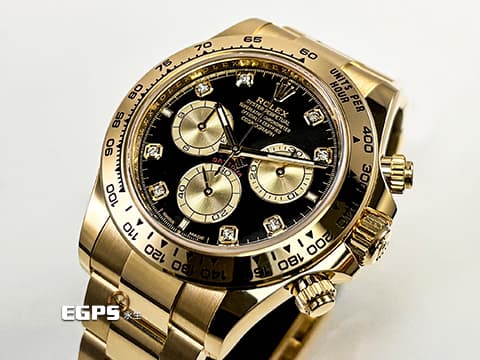 ROLEX 勞力士 Cosmograph Daytona 宇宙計時型 迪通拿 126508G 亮黑色錶面搭配金色計時盤 原廠鑽石時標 126508 G 計時碼表  2025年新式保卡 賽車錶 自動上鍊 40mm