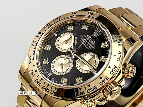 ROLEX 勞力士 Cosmograph Daytona 宇宙計時型 迪通拿 126508G 亮黑色錶面搭配金色計時盤 原廠鑽石時標 126508 G 計時碼表  2025年新式保卡 賽車錶 自動上鍊 40mm