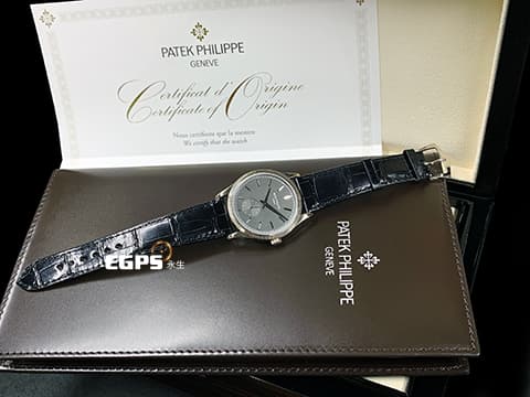 Patek philippe 百達翡麗 PP錶 Calatrava系列 6119G-001 炭灰色垂直緞紋面 巴黎釘紋雕飾錶圈&nbsp;小秒針 18K白金材質 6119 2025年保單  手上鍊 39mm