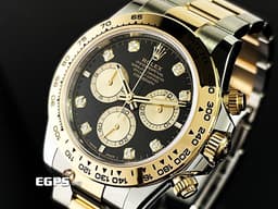 ROLEX 勞力士 Cosmograph Daytona 迪通拿 126503 126503G&nbsp;<font color="#fdfdfd">亮黑色</font>面搭配<font color="#f1e1b5">金色計時盤 鑽石時標</font>&nbsp;計時碼表 18K黃金 半金款 <font color="#FF0000">新款4131機芯 2025年保卡</font>&nbsp;自動上鍊 40mm