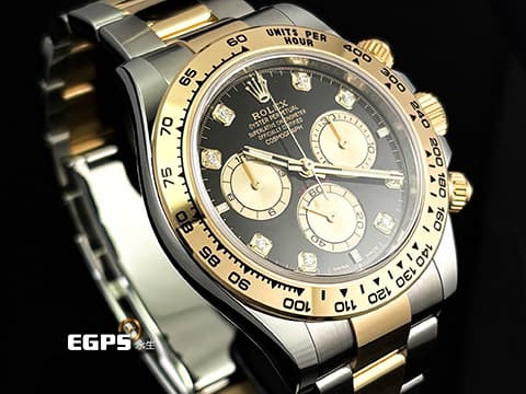 ROLEX 勞力士 Cosmograph Daytona 迪通拿 126503 126503G&nbsp;亮黑色面搭配金色計時盤 鑽石時標&nbsp;計時碼表 18K黃金 半金款 新款4131機芯 2025年保卡&nbsp;自動上鍊 40mm