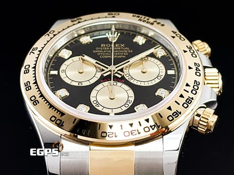 ROLEX 勞力士 Cosmograph Daytona 迪通拿 126503 126503G&nbsp;亮黑色面搭配金色計時盤 鑽石時標&nbsp;計時碼表 18K黃金 半金款 新款4131機芯 2025年保卡&nbsp;自動上鍊 40mm