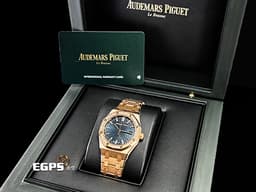 Audemars Piguet 愛彼 AP錶 Royal Oak 皇家橡樹 77451OR.ZZ.1361OR.04 18K玫瑰金材質 <font color="#a9c1ce">午夜藍色Grande Tapisserie錶盤</font><font color="#e2e2e2">&nbsp;40顆原廠鑲嵌美鑽錶圈（約重0.71克拉）</font><font color="#ff0000">2023年新式保卡</font>&nbsp;自動上鍊 34mm