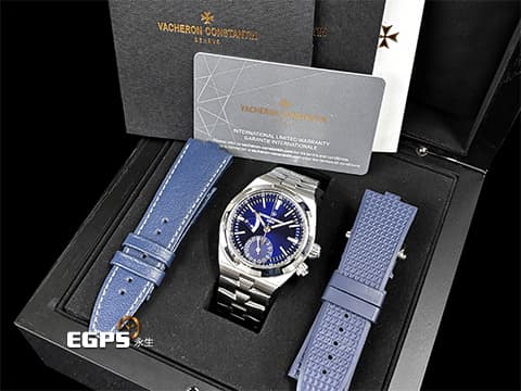 Vacheron Constantin 江詩丹頓 VC錶 OverSea Dual Time 縱橫四海 7900V/110A-B334 藍色太陽紋面盤&nbsp;7900 V 兩地時區 日夜顯示 不鏽鋼 2021年保單 快拆錶帶裝置 附原廠皮革錶帶、橡膠錶帶&nbsp;自動上鍊 41mm