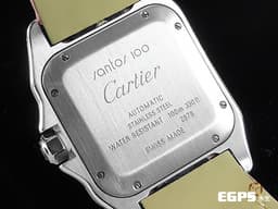 CARTIER 卡地亞 Santos 100 山度士 中型 白色面盤 精鑲鑽框 黑色羅馬數字 經典大三針 <font color=#ffaaad>全新粉色皮錶帶</font> 自動腕錶 36mm