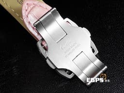 CARTIER 卡地亞 Santos 100 山度士 中型 白色面盤 精鑲鑽框 黑色羅馬數字 經典大三針 <font color=#ffaaad>全新粉色皮錶帶</font> 自動腕錶 36mm
