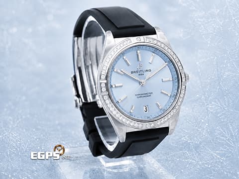 BREITLING 百年靈 CHRONOMAT G10380591C1S1&nbsp;Ice Blue冰藍色太陽放射紋面盤 原廠鑲鑽金錶圈 2023年保卡&nbsp;自動上鏈 36mm