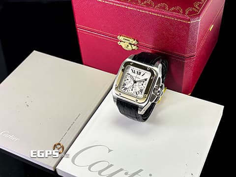 CARTIER 卡地亞 SANTOS 100 XL 大型款 W20091X7  山度士 計時碼錶 18K玫瑰金及不鏽鋼材質 半金款&nbsp;自動上鍊 41x55mm