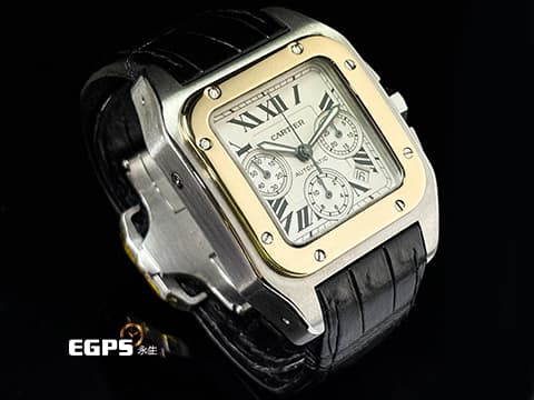 CARTIER 卡地亞 SANTOS 100 XL 大型款 W20091X7  山度士 計時碼錶 18K玫瑰金及不鏽鋼材質 半金款&nbsp;自動上鍊 41x55mm