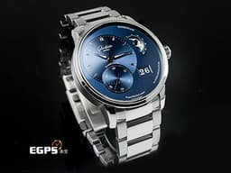 Glashutte Original 格拉蘇蒂 Pano Matic Lunar 偏心系列 1-90-02-46-32-71 <font color=#0080FF>藍色面盤</font> 月相盈虧 大日期窗 小秒針 不鏽鋼 <font color=#ff0000>德國腕錶工藝 招牌雙鵝頸、3/4夾板、偏心面盤 2024年台灣公司貨</font> 自動上鍊 40mm