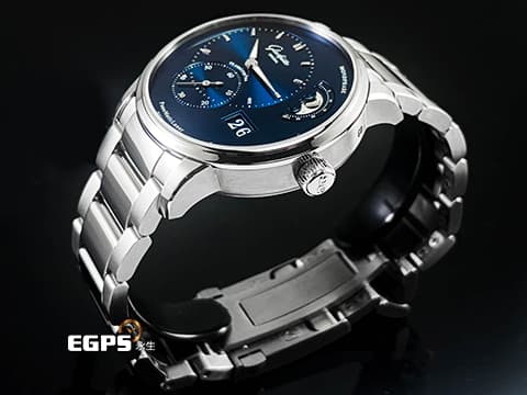 Glashutte Original 格拉蘇蒂 Pano Matic Lunar 偏心系列 1-90-02-46-32-71 藍色面盤 月相盈虧 大日期窗 小秒針 不鏽鋼 德國腕錶工藝 招牌雙鵝頸、3/4夾板、偏心面盤 2024年台灣公司貨 自動上鍊 40mm