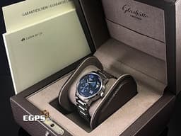 Glashutte Original 格拉蘇蒂 Pano Matic Lunar 偏心系列 1-90-02-46-32-71 <font color=#0080FF>藍色面盤</font> 月相盈虧 大日期窗 小秒針 不鏽鋼 <font color=#ff0000>德國腕錶工藝 招牌雙鵝頸、3/4夾板、偏心面盤 2024年台灣公司貨</font> 自動上鍊 40mm