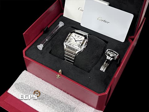 CARTIER 卡地亞 Santos 100 de Cartier 山度士 WSSA0029 中型款 藍色劍形指針 最新款快拆式錶帶  2024年保卡  自動上鍊 35.1mm