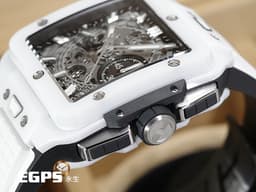 HUBLOT 宇舶 Square Bang Unico White Ceramic 42系列 821.HX.0170.RX <font color="#F0F0F0">白陶瓷 鏤空面盤 </font> 飛返 計時碼錶 <font color="#FF0000">2024年電子式保單 未使用蒐藏品</font>&nbsp;自動上鍊 42mm