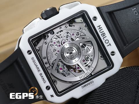 HUBLOT 宇舶 Square Bang Unico White Ceramic 42系列 821.HX.0170.RX 白陶瓷 鏤空面盤  飛返 計時碼錶 2024年電子式保單 自動上鍊 42mm