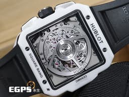 HUBLOT 宇舶 Square Bang Unico White Ceramic 42系列 821.HX.0170.RX <font color=#F0F0F0>白陶瓷 鏤空面盤 </font> 飛返 計時碼錶 <font color=#FF0000>2024年電子式保單</font> 自動上鍊 42mm