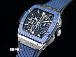 Hublot 宇舶 Spirit of Big Bang Titanium Blue 大爆炸 靈魂系列 642.NL.7170.RX 計時碼表 <font color="#4169e1">藍色陶瓷錶圈、鏤空面盤</font>&nbsp;酒桶型 鈦金屬材質 <font color="#ff0000">2025年電子保單</font> 自動上鍊 42mm