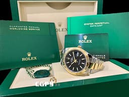 ROLEX 勞力士 DateJust 41 蠔式日誌型 126333 黑色面盤 <font color=#f5dea8>18K黃金 半金款</font> DJ41 經典三角坑紋錶圈 <font color=#FF0000>2023年新式綠卡 蠔式（Oyster）三節錶帶</font> 自動上鍊 41mm