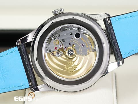 Patek Philippe 百達翡麗 PP錶 Calatrava系列 6007G-011 烏木黑色中央「碳纖維」浮雕圖案面盤 6007 G 大三針 藍色秒針 18K白金材質 2023年保單 自動上鍊 40mm