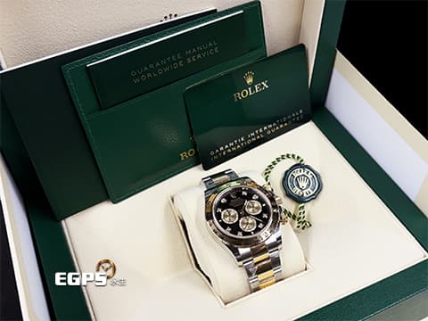 ROLEX 勞力士 Cosmograph Daytona 宇宙計時型 迪通拿 126503G 原廠鑽石時標 亮黑色錶面搭配金色計時盤 計時碼表 126503 G 半金款 18K黃金 新款4131機芯 2024年保單 賽車錶 自動上鍊 40mm