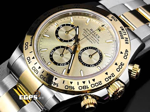 ROLEX 勞力士 Cosmograph Daytona 迪通拿 126503 不鏽鋼及18K黃金半金款 計時碼表 2025年保卡 金色面盤搭配黑圈色計時盤 自動上鍊 40mm