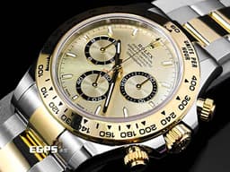 ROLEX 勞力士 Cosmograph Daytona 迪通拿 126503 不鏽鋼及18K黃金半金款 計時碼表 <font color="#FF0000">2025年保卡</font> <font color="#f1e1b5">金色面盤搭配黑圈色計時盤</font> 自動上鍊 40mm