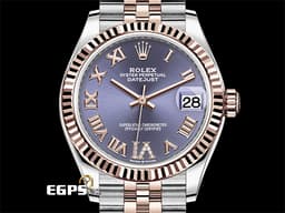 ROLEX 勞力士 DateJust 31 蠔式日誌型 278271 <font color="#B15BFF">原廠VI鑲鑽時標 茄紫色面盤</font> 永恆玫瑰金 半金款 DJ31 經典三角坑紋外圈 <font color="#FF0000">2024年保單 紀念型（Jubilee）五銖錶帶</font> 自動上鍊 31mm