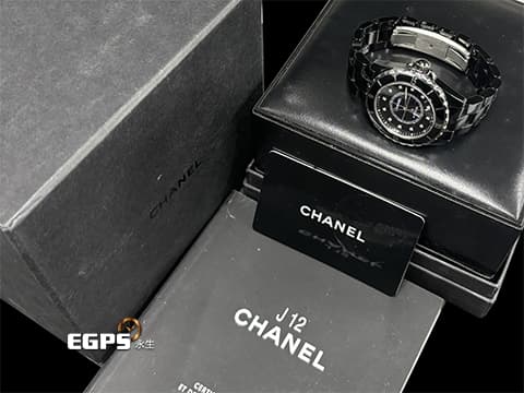 CHANEL 香奈兒 J12 Black Ceramic H1626 經典 黑陶瓷 專利不鏽鋼蝴蝶扣 原廠鑲嵌鑽石時標 自動上鍊 38mm