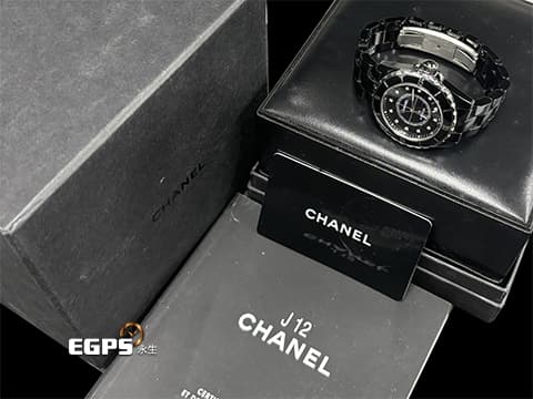 CHANEL 香奈兒 J12 Black Ceramic H1626 經典 黑陶瓷 專利不鏽鋼蝴蝶扣 原鑲鑽石時標 自動上鍊 38mm