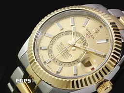 ROLEX 勞力士 Sky-Dweller 336933 蠔式 天行者 <font color="#f5dea8">18K黃金材質 半金款 最新9002機芯 皇帝金色面盤</font>&nbsp;兩地時間 年曆錶 沙羅系統 經典三角坑紋錶圈 <font color="#FF0000">2026年保卡</font>&nbsp;自動上鍊 42mm