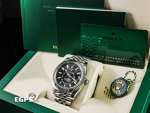 ROLEX 勞力士 Sky-Dweller 336934 天行者 白K金材質外圈 年曆錶 最新款黑面天行者336934 Cal.9002機芯 紀念型五珠（Jubilee） 2024年新式保卡 自動上鍊  42mm