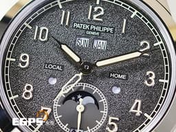 Patek philippe 百達翡麗 Calatrava Annual Calendar Travel Time 複雜功能時計 5326G-001 18K白金材質 <font color="#ffff00">漸層炭灰色不規則紋理面盤 年曆錶 二地時間 月相盈虧</font> <font color="#FF0000"> 2023年保單 </font>  巴黎釘紋飾錶殼 5326 自動上鍊 41 mm