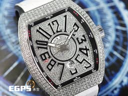 Franck Muller 法蘭穆勒 FM Vanguard <font color=#00ffff>V45</font> 精鑲鑽錶 不鏽鋼材質 精鑲滿天星面盤 <font color=#FF0000> 絢爛華麗的滿天星鑲鑽，黑色阿拉伯數字時標、內圈、錶帶 </font>自動腕錶 44x54mm