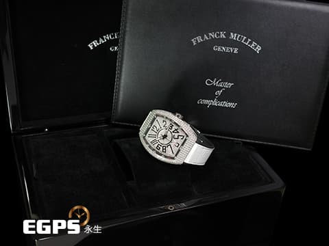 Franck Muller 法蘭穆勒 FM Vanguard V45 精鑲鑽錶 不鏽鋼材質 精鑲滿天星面盤  絢爛華麗的滿天星鑲鑽，黑色阿拉伯數字時標、內圈、錶帶 自動腕錶 44x54mm