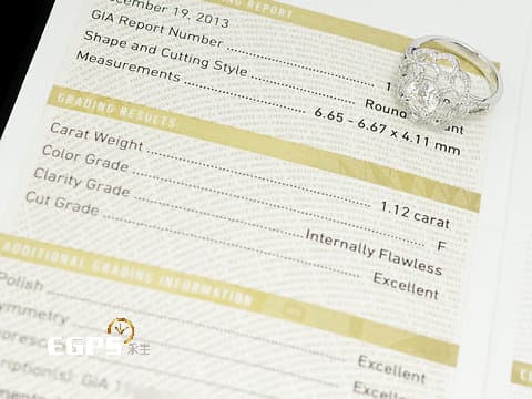 天然鑽石 GIA 1.12CT F/IF 鑽石戒指 鑽戒 天然真鑽 造形 白K金材質 鑽戒