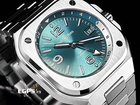 BELL&amp;ROSS 柏萊士 URBAN系列 BR 05 GMT SKY BLUE 不鏽鋼鍊帶款 BR05 GMT 兩地時間 冰藍色面盤  2025年保單 自動上鍊 41mm