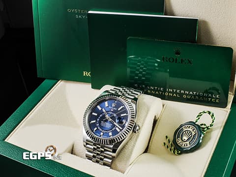 ROLEX 勞力士 Sky-Dweller 蠔式 天行者 336934 最新9002機芯 亮藍色面盤 沙羅系統 年曆錶 兩地時區 經典三角坑紋錶圈 2025年保卡 紀念型（Jubilee）五銖錶帶 自動上鍊 42mm