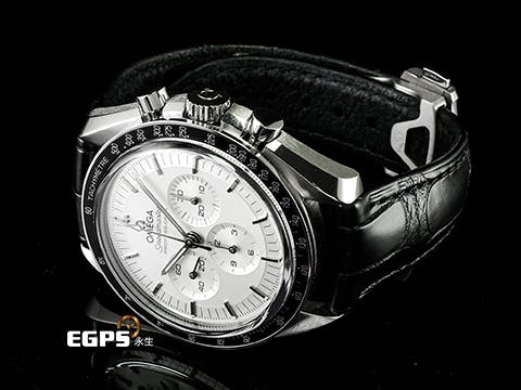 OMEGA 歐米茄 Speedmaster Moonwatch Professional 超霸 專業 登月錶 310.63.42.50.02.001
 計時碼表 18K白金材質 太陽線紋磨砂銀色錶盤 鋁錶圈 3861機芯 市場稀少白K金超霸 2021年台灣公司貨 新錶參考訂價：1,229,000元  同軸擒縱 手上鍊 42 mm