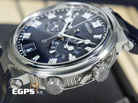 BREGUET 寶璣 Marine Alarme Musicale 航海系列 航海家 5547 TI 鬧鈴 兩地時間 日期顯示 藍色太陽紋面盤 5547TI 鈦金屬 2023年保單 自動上鍊 40mm