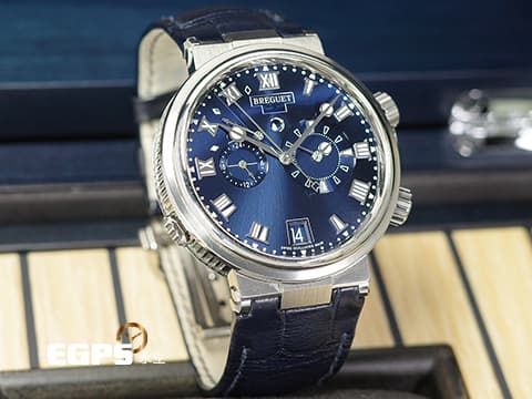 BREGUET 寶璣 Marine Alarme Musicale 航海系列 航海家 5547 TI 鬧鈴 兩地時間 日期顯示 藍色太陽紋面盤 5547TI 鈦金屬 2023年保單 自動上鍊 40mm