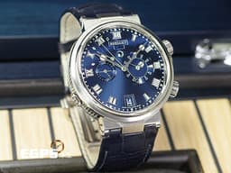 BREGUET 寶璣 Marine Alarme Musicale 航海系列 航海家 5547 TI 鬧鈴 兩地時間 日期顯示 <font color=#4169e1>藍色太陽紋面盤</font> 5547TI 鈦金屬 <font color=#FF0000>2023年保單</font> 自動上鍊 40mm