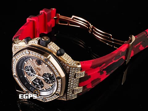 Audemars Piguet 愛彼 AP錶 Royal Oak Offshore 皇家橡樹 離岸型 26067OR.ZZ.D002CR.01 計時碼表 玫瑰金材質 原鑲鑽錶 滿天星鑽面 26067 OR 自動上鍊 42mm