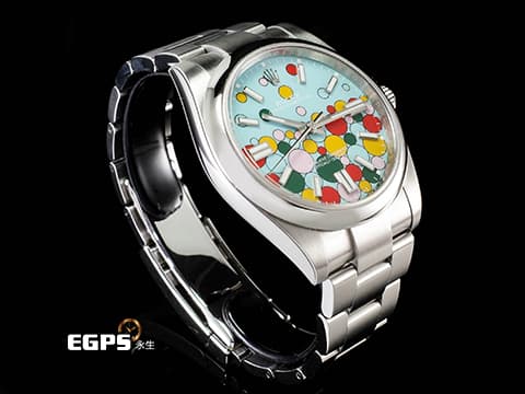 ROLEX 勞力士 Oyster 蠔式恆動 124300 OP41 不鏽鋼材質 「Celebration」由綠、黃、珊瑚紅、糖果粉、綠松石藍色組成「慶典」面盤 2025年停產款 2024年保單 自動上鍊 41mm