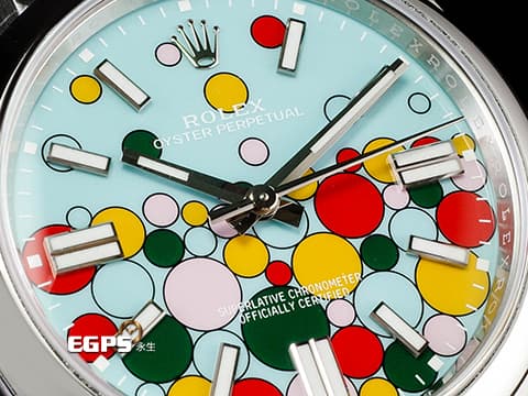 ROLEX 勞力士 Oyster 蠔式恆動 124300 OP41 不鏽鋼材質 「Celebration」由綠、黃、珊瑚紅、糖果粉、綠松石藍色組成「慶典」面盤 2025年停產款 2024年保單 自動上鍊 41mm