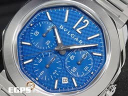 BVLGARI 寶格麗 Octo Roma Chronograph 不鏽鋼 八角形 103829 計時碼錶 <font color="#2828FF">新款 藍色巴黎釘紋錶盤 快拆式錶帶 另附原廠橡膠錶帶組 </font> <font color="#FF0000">2025年保單</font> 自動上鍊 42mm